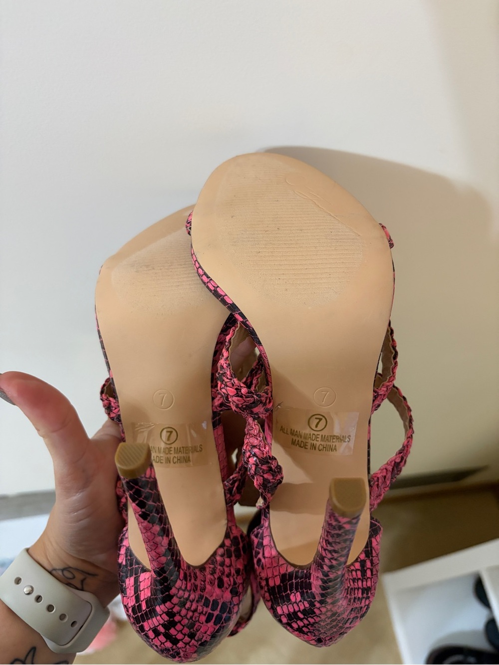 NWOT Olivia Ferguson Pink Snake-Print Strappy Stiletto Heels| size 7